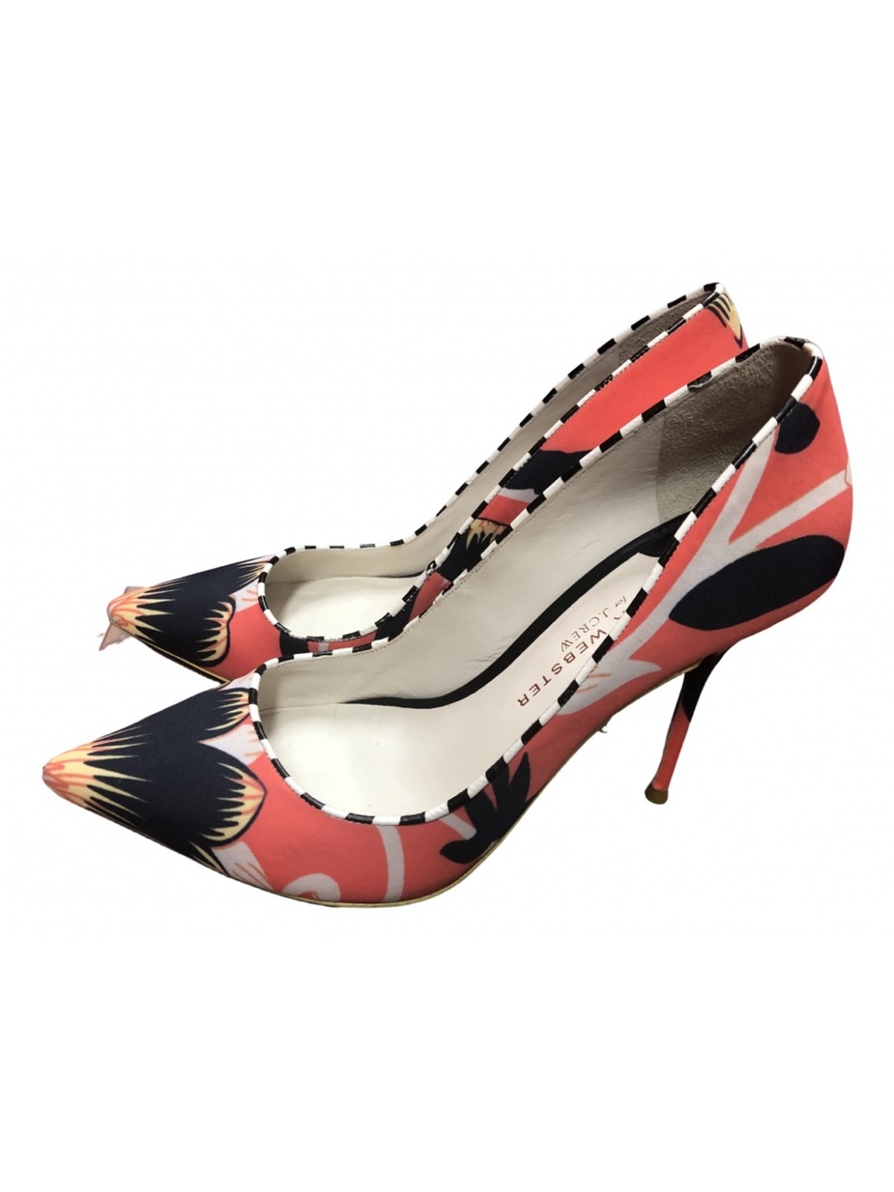 Sophia Webster Coral and Navy Floral Pointed Toe Pumps